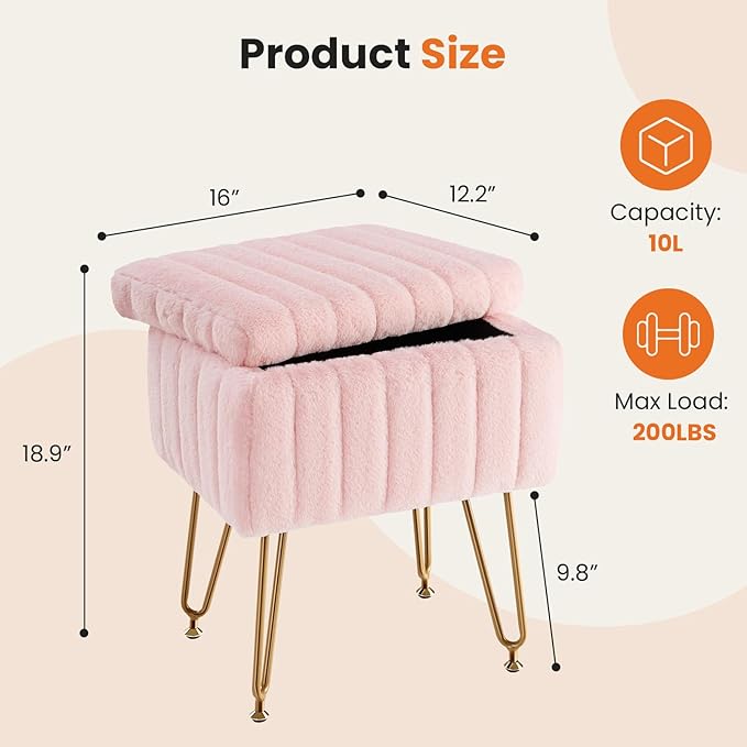 🌟 Silla  Butaca Banqueta de Piel Sintética con Almacenamiento – Rosado y Dorado 🌟